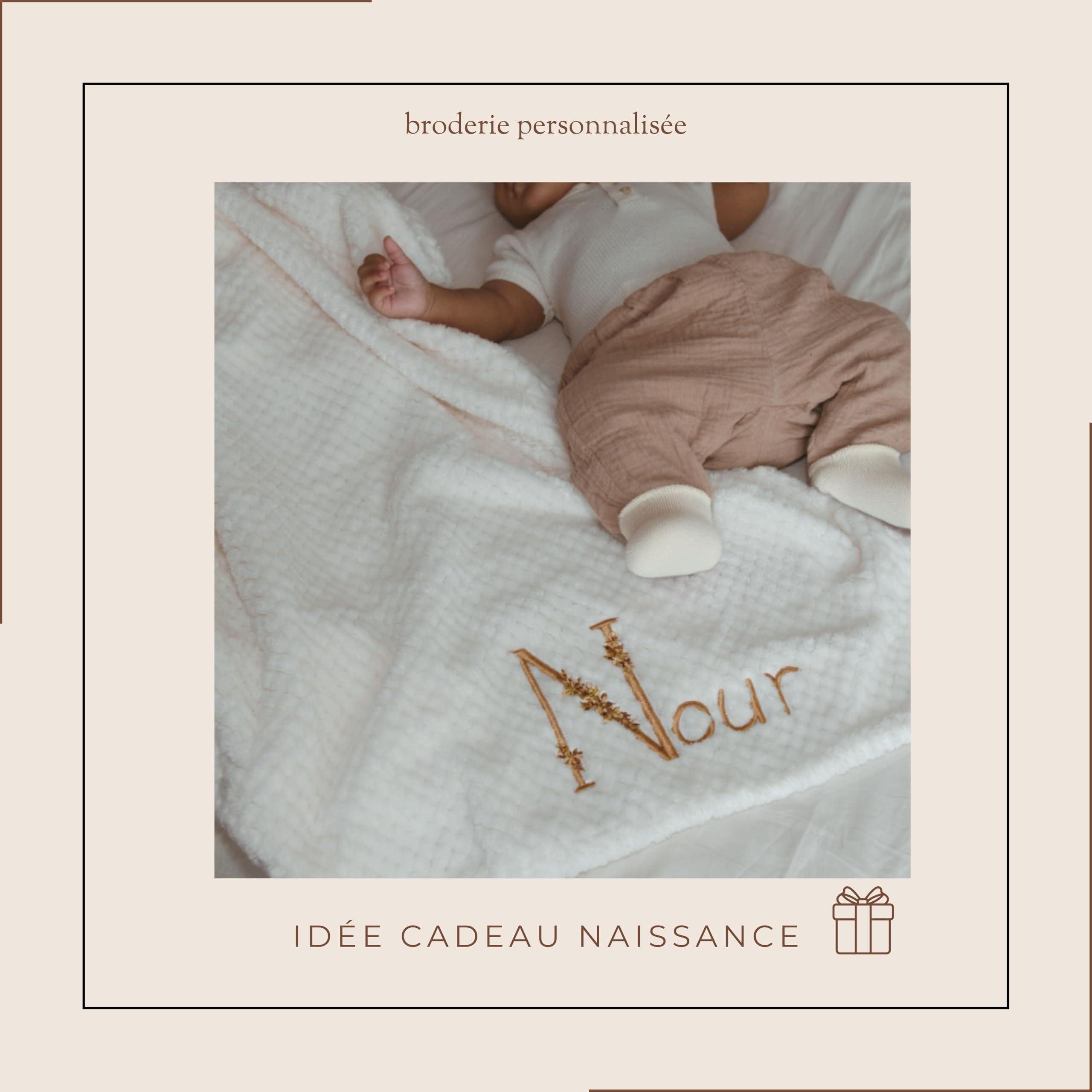 Couverture Bébé Personnalisée brodée Prénom Initiales Fleurs- Idée Cadeau Original Toutes Occasions, Fille, Garçon