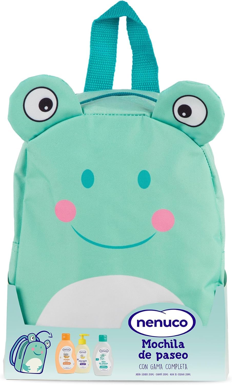 Nenuco Pack Bebé Mochila de Paseo Rana, con Gama Completa, Colonia, Jabón, y Champú, 3x200ml