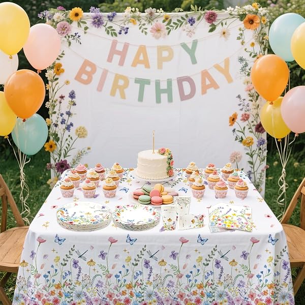 Lot de 100 décorations de fête avec assiettes, serviettes, tasses pour printemps, été, pique-nique, mariage, anniversaire, goûter, 25 personnes - 4