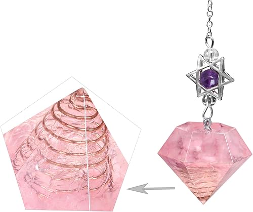 Miniatura 5 de Rockcloud Péndulo de piedra para meditación de división de radiestesia, reiki, curación, equilibrio de energía con atrapasueños, cristal de cuarzo