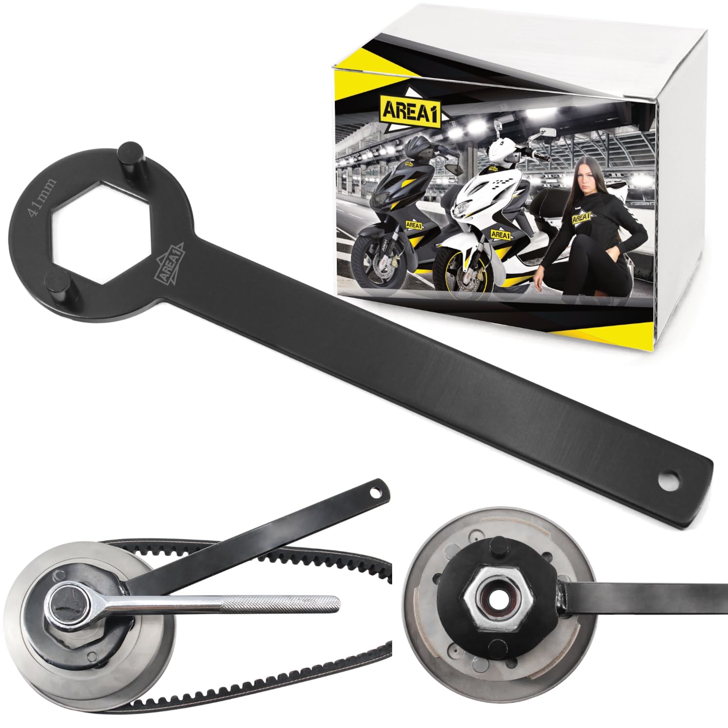 Area1 Chiave Frizione 41 mm con Attrezzo di Bloccaggio – Utensile di Tenuta per Frizione, Compatibile con Scooter (50cc)