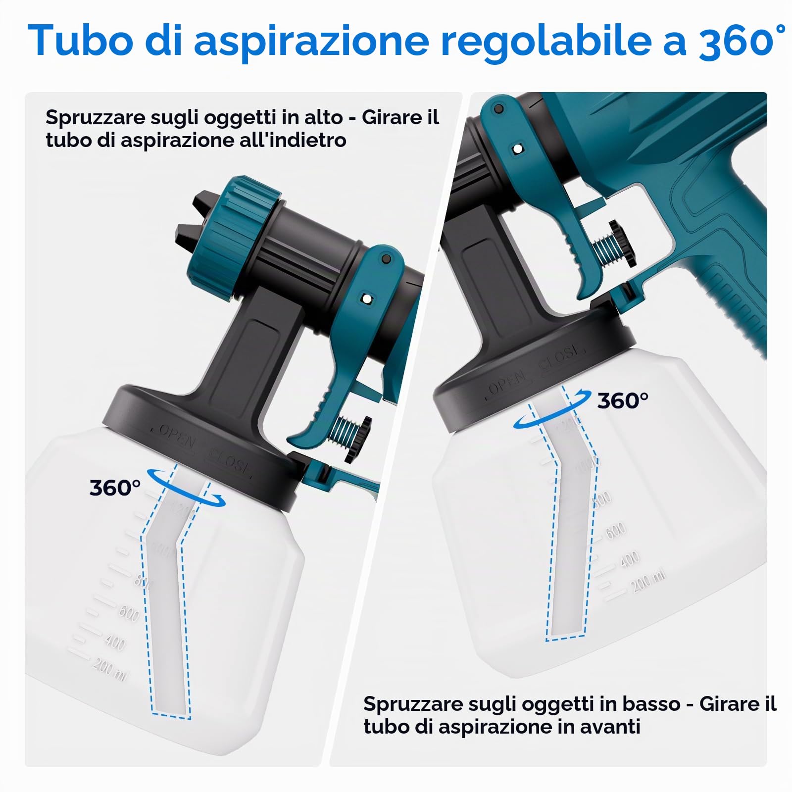HANSILK Pistola per Verniciare HVLP Elettrica 800W Serbatoio 1200ML | Doppia testa,5 ugelli intercambiabili,3 modalità di spruzzo,struttura smontabile facile da pulire,ideale per mobili e pareti
