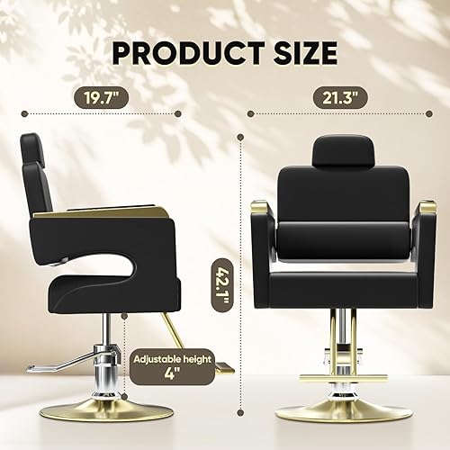 Miniatura 8 de Cuute Silla de salón para estilista, silla de peluquero con bomba hidráulica resistente, silla de estilista giratoria de 360 grados, equipo de