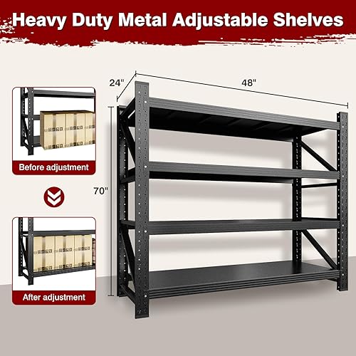 Miniatura 2 de Estantes de almacenamiento de acero de metal de 5000 libras, 71.3 pulgadas de ancho, color negro, 4 niveles, estantes industriales comerciales con
