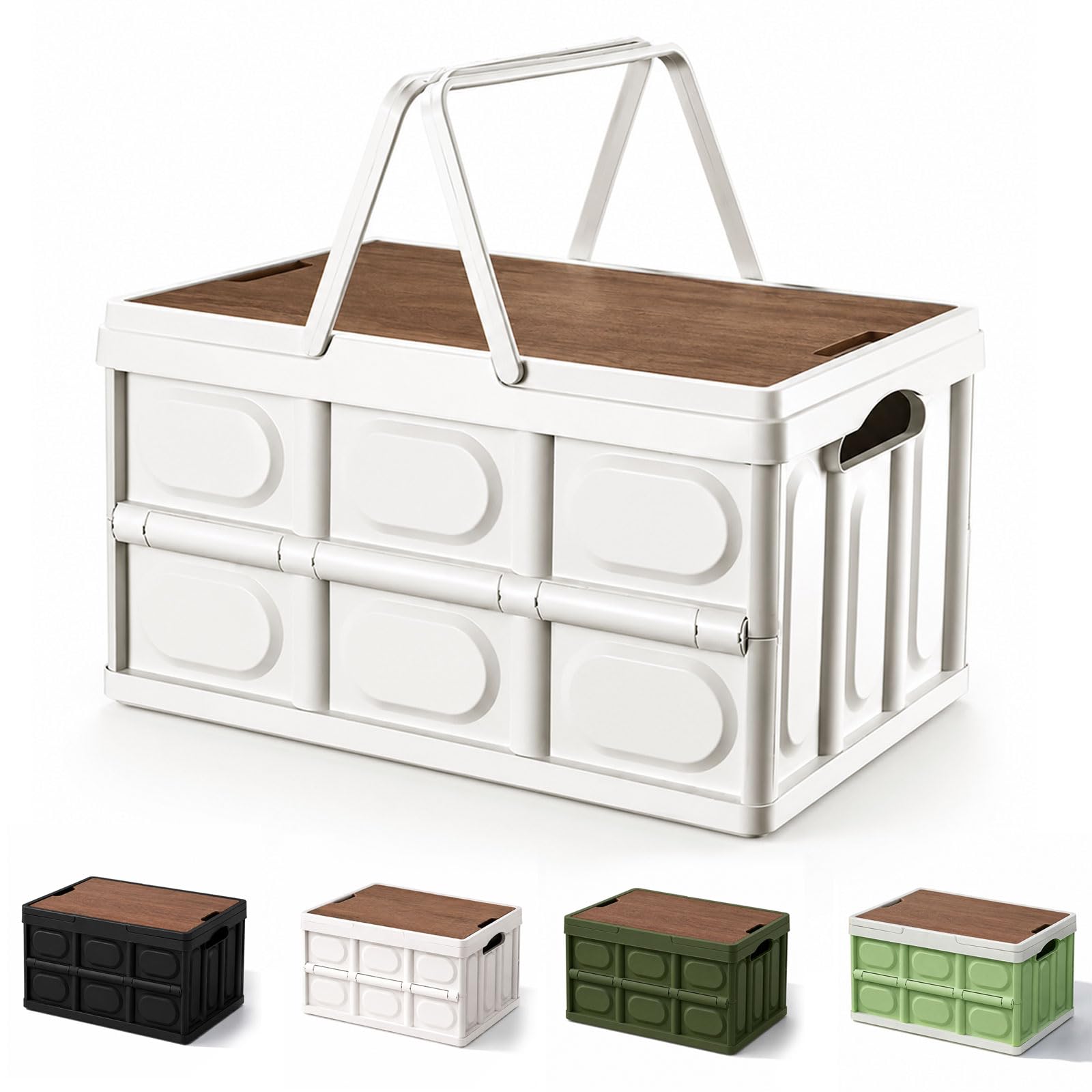 bechoanigel Klappbox mit Deckel 30L, Campingbox Aufbewahrungsbox mit Henkel, Klappboxen Faltbar Stabil, Kofferraum Organize Outdoor Camping Zubehör für Camping, Reisen, Familie (Weiß)