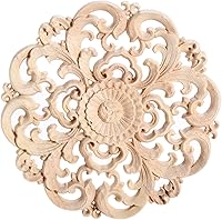 Vista 15 de MUXSAM Onlays de apliques redondos de madera, paquete de 2 calcomanías de madera tallada sin pintar para pared, armario, espejo, repisa, puerta