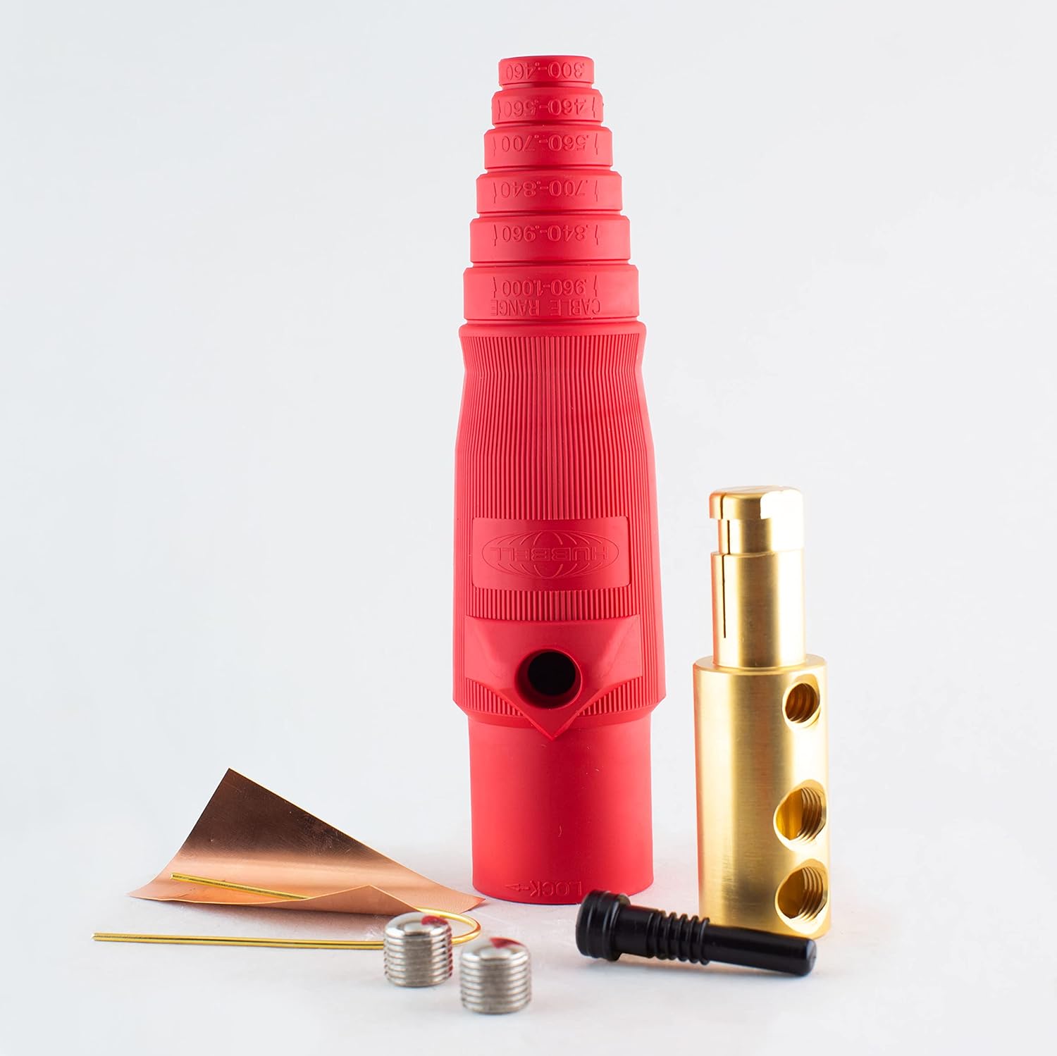 Hubbell Wiring Systems HBL400MR TPE Single Pole Male Plug, 400 Amp, 600VAC/250VDC, 2/0-4/0 Cable Size, Red