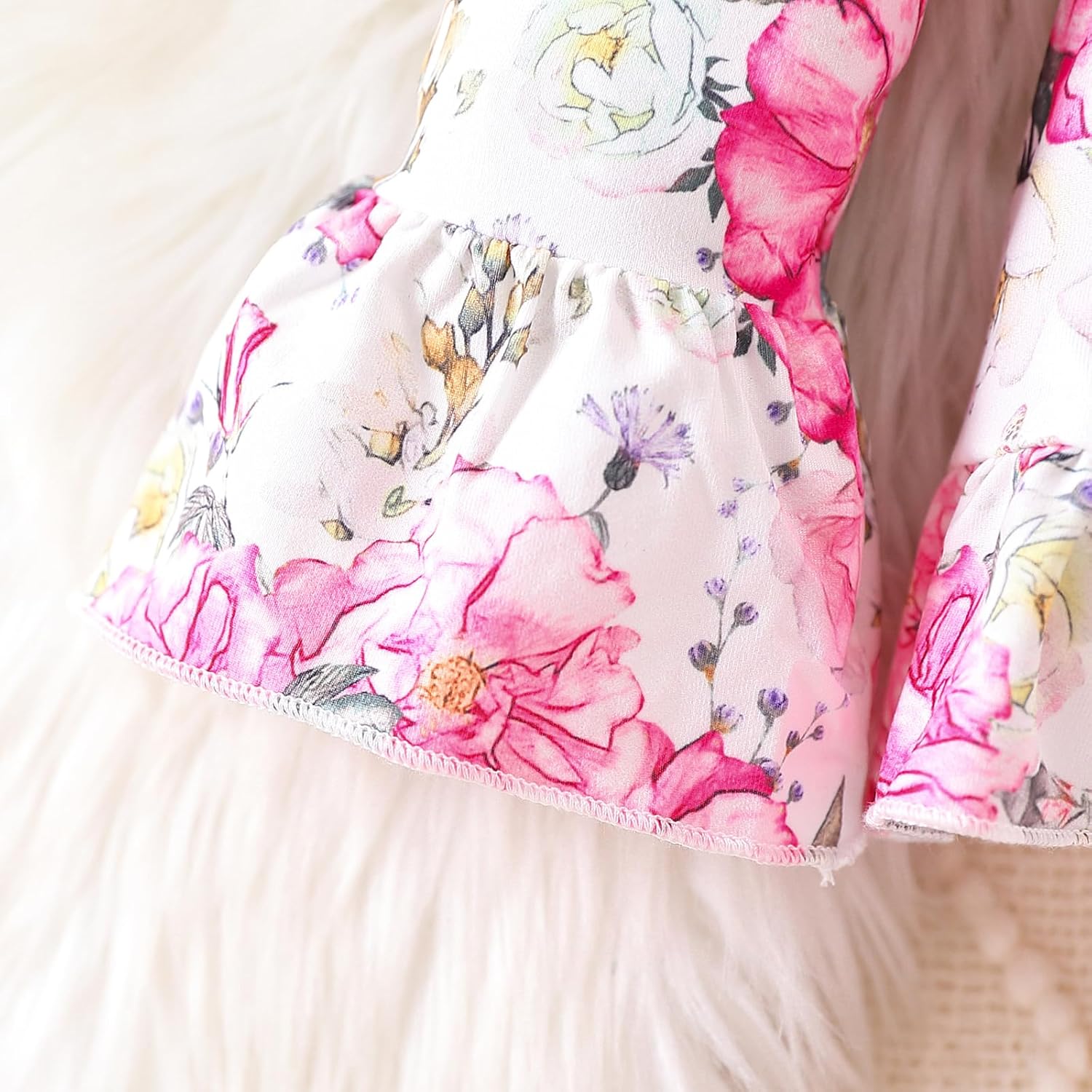 Toddler Baby Girl Clothes Floral Outfit Ruffle Sleeve Shirt with Headband 3PC Pant Set Fall Clothing for Girl 2-3T Pink-b image 9 of 9 B0FG2BCWK9