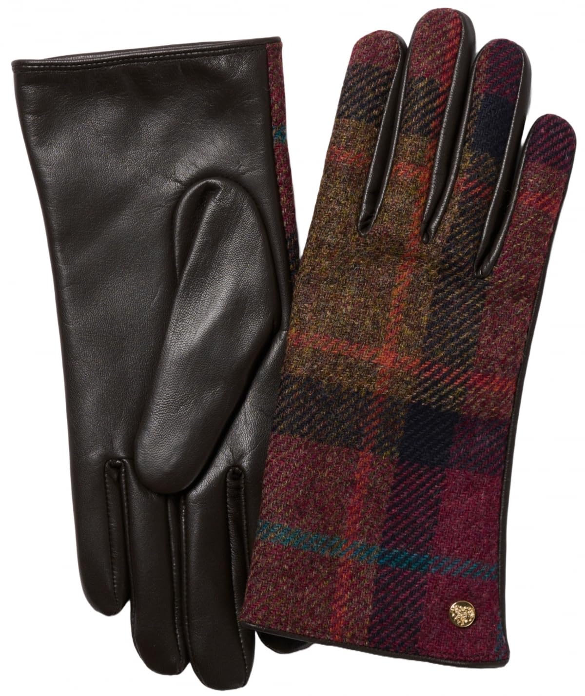 Failsworth Mallalieus Tweed Wool Leather Gloves in Damson, size: Medium-Large
