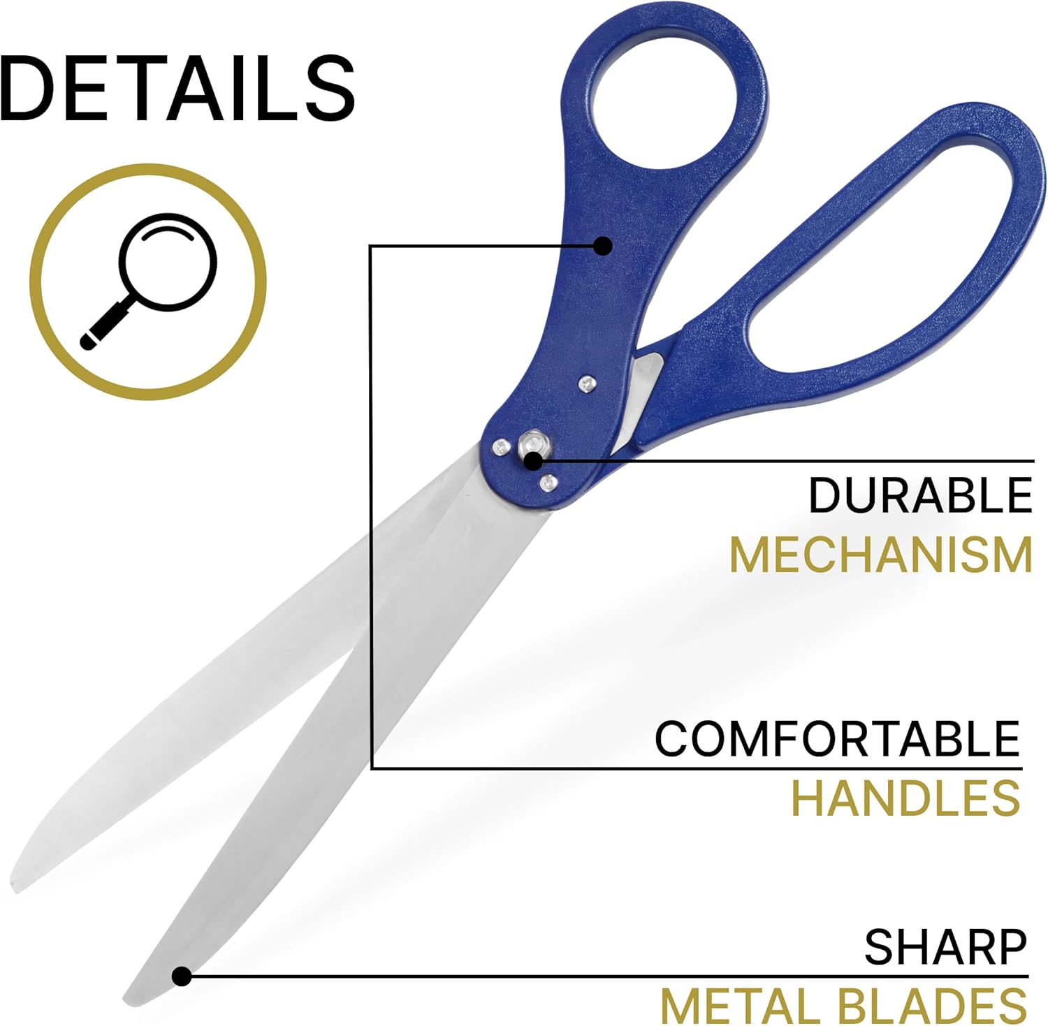 Big Ribbon Cutting Ceremony Kit - Oversize Blue Scissors for Ribbon Cutting 25 Inch Gold Ribbon for Grand Opening and Box for Special Events Business Opening Inaugurations