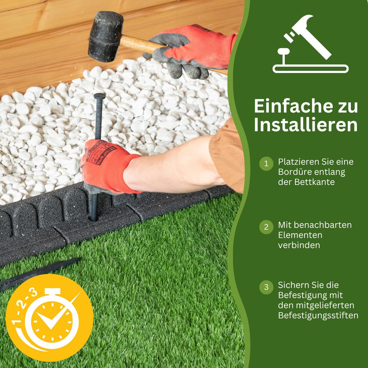 Rasenkante 120 x 7 x 8 cm | Flexible Beetein fassung | Beetumrandung Garten | Mähkante Raseneinfassung | Steinmotiv | grau