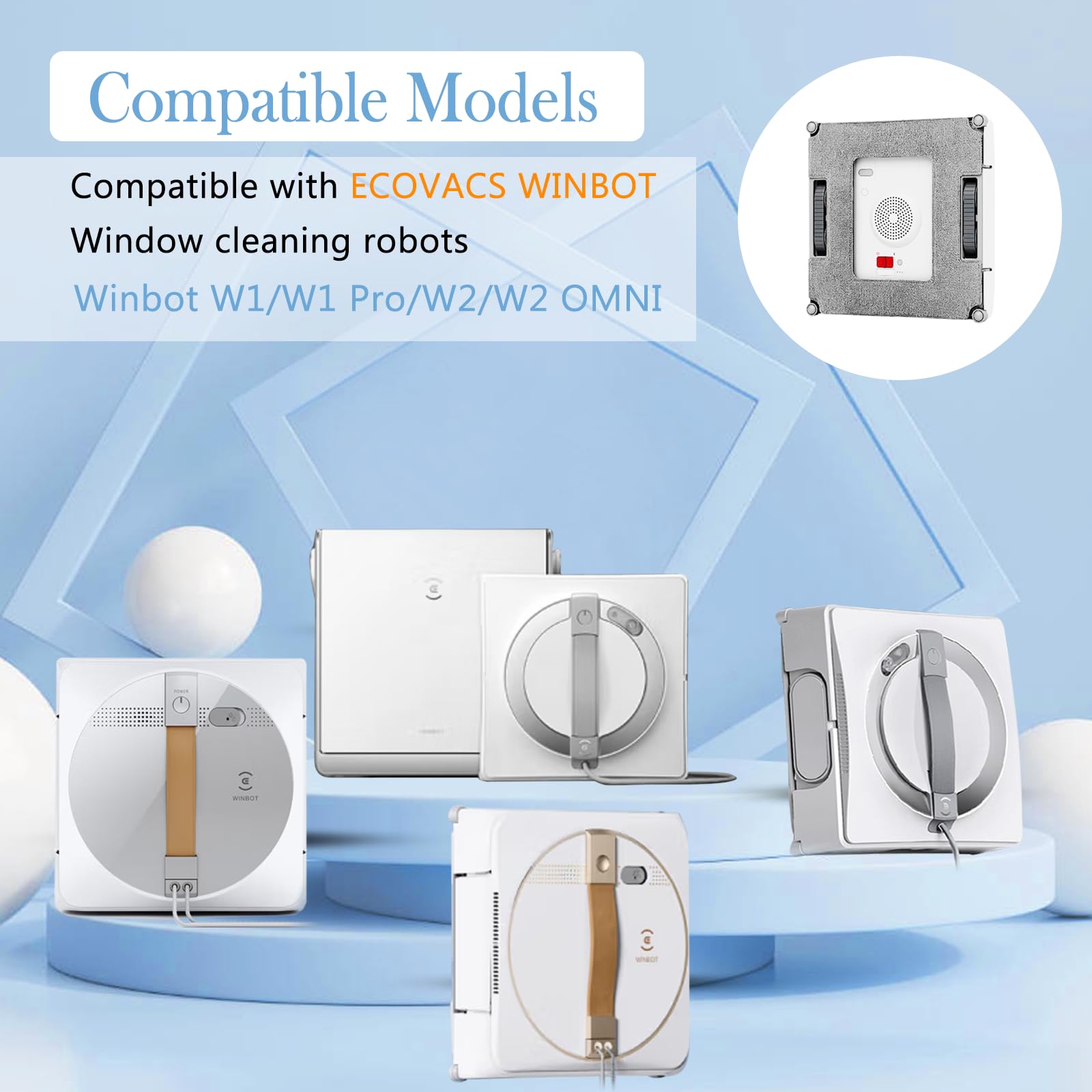 9 Pièces pour Ecovacs Winbot W2 PRO/W2 PRO Omni/W2 Omni/W2/W1 Pro/W1 Microfibre Serpillère Rechange Kit, Lavables Lingette de Nettoyage pour Robots Laveurs de Vitres, pour Nettoyage Vitre, Taches