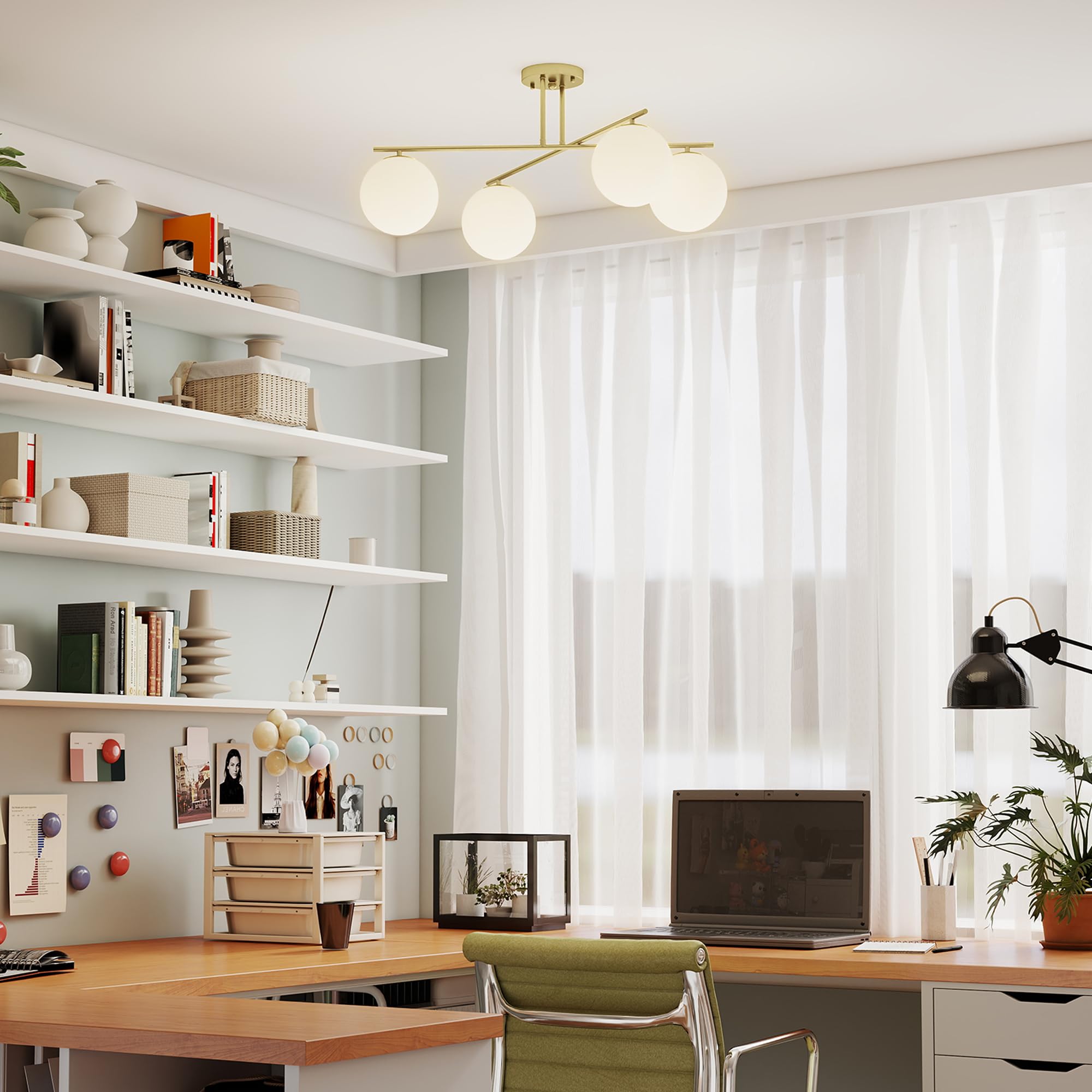 HOMCOM LED Lampada da Soffitto 40W 4x E14 Semi-Incasso Oro e Crema | Lampada da soffitto moderna per soggiorno, corridoio, sala da pranzo, cucina