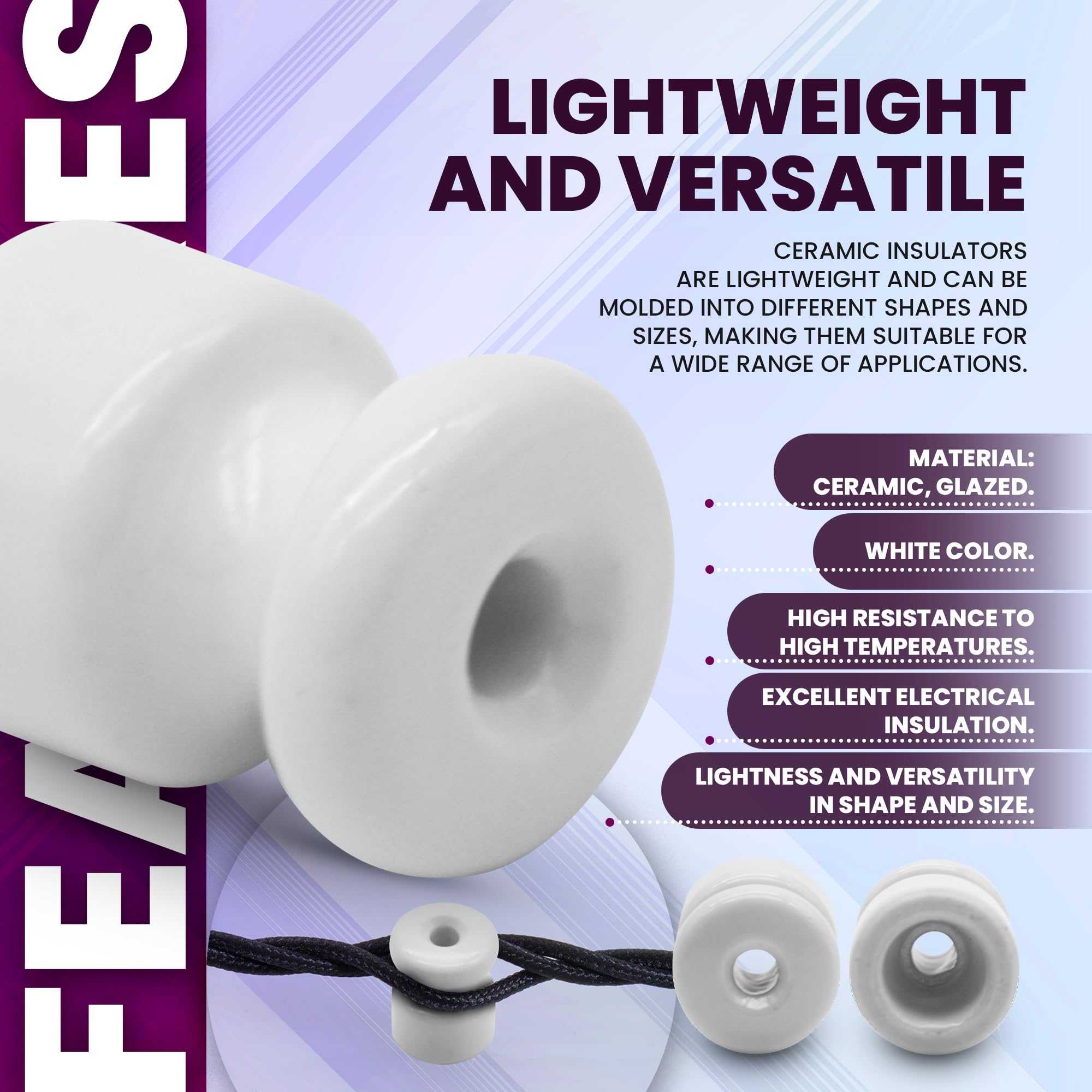 DOJA Barcelona | Aislador Ceramica | Blanco | Pack 25 | 18 x 23mm | Aisladores Ceramicos | Aisladores de Ceramica Excelente Resistencia | Aisladores para Electricidad, Cable Trenzado, Electrico
