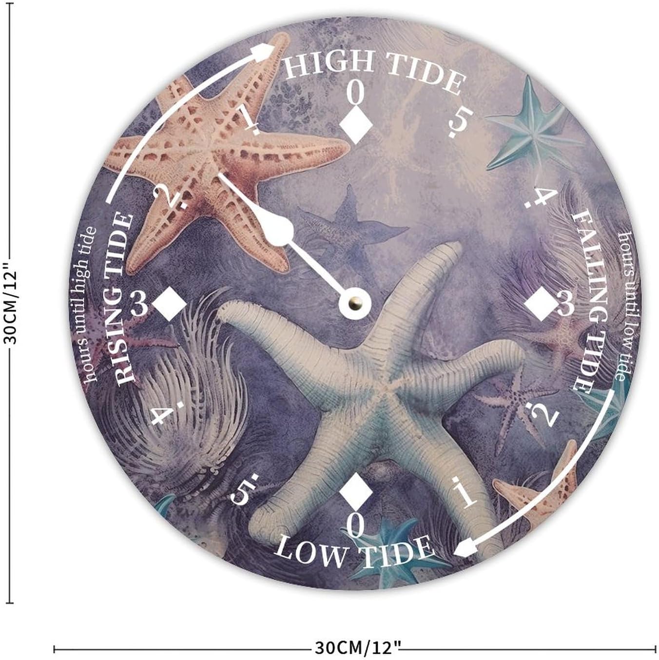 Rustic Wood Tide Clock Beach Starfish Tidal Clock Moon Clock Silent Non-Ticking Battery Operated Wooden Wall Clock for Living Room Bedroom Cottage Beach Boat Home Decor 12 Inch