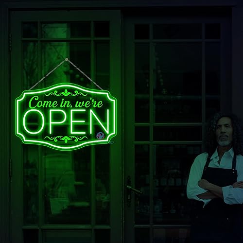 Miniatura 24 de Letrero LED de neón 'Abierto' para negocios, luces de neón de brillo ajustable para fiestas, bares, salones, tiendas, decoración de pared de hotel,