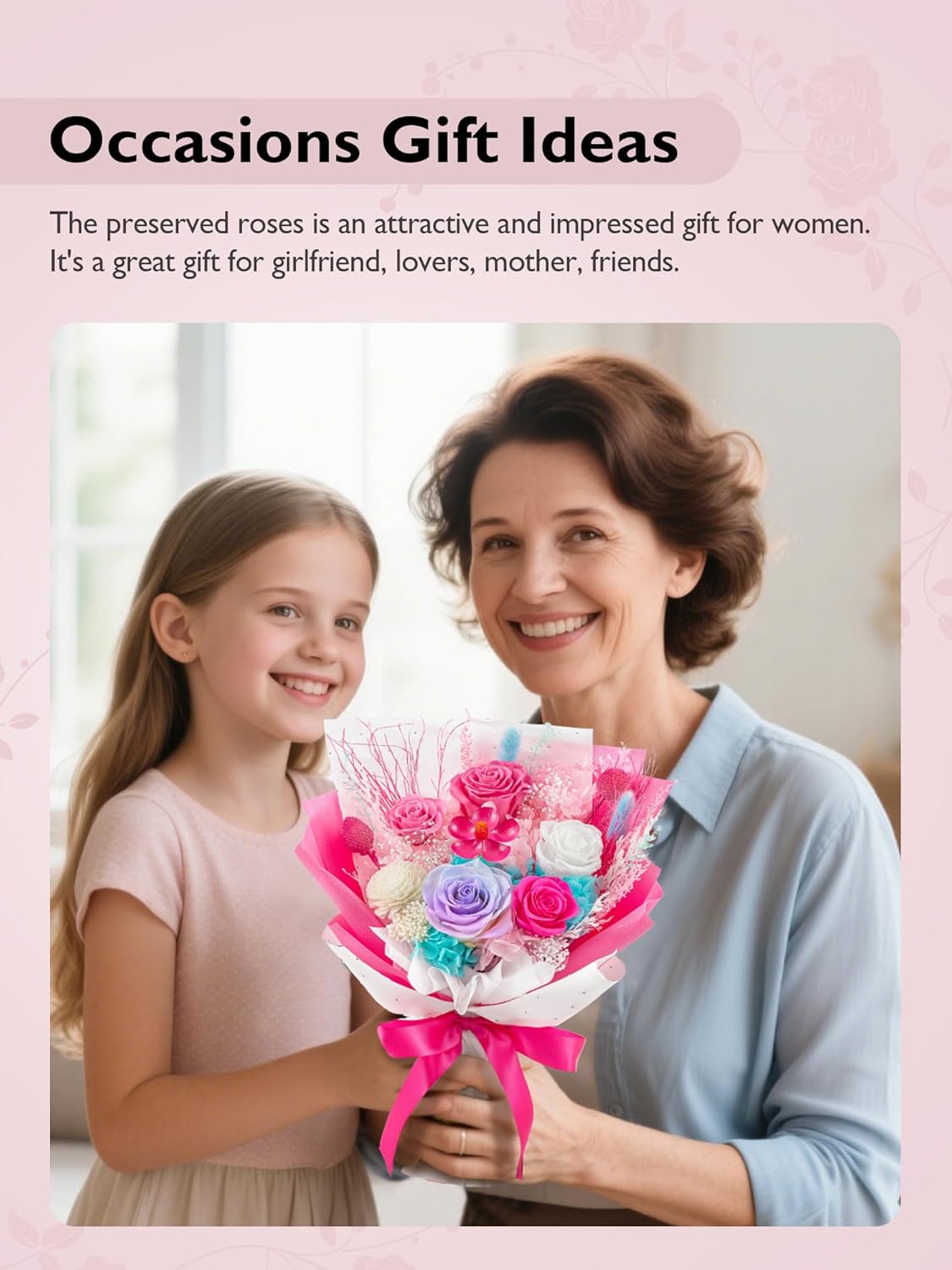 Eterfield Flowers for Delivery Prime, Valentines Day Forever Flowers Bouquet, Preserved Hotpink Roses Birthday Gifts for Her Women Wife Mom Grandma Anniversary Mother's Day Christmas - Image 5