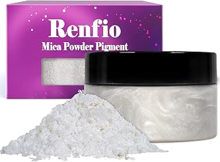 Renfio 100g Mica Powder Pigment Natural Fine Powdered Pigments Pearl Shimmer Epoxy Resin Dye for Painting Soap Making Slime Bath Bombs - Diamond White