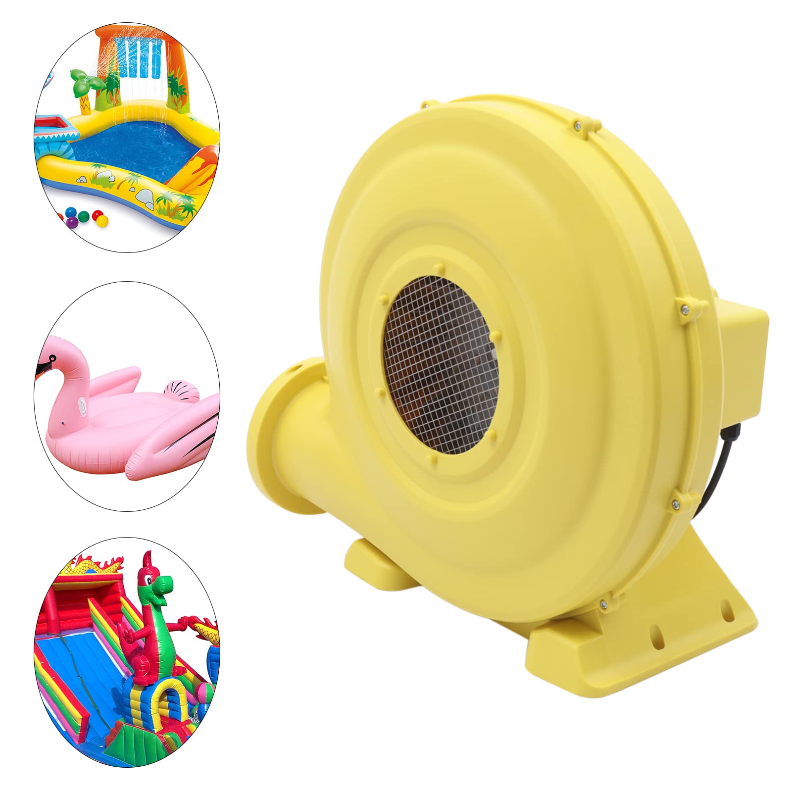 Dmuchawa powietrza 950 W do nadmuchiwanych produktów, przepływ 680 m³/h, energooszczędny silnik, cicha praca, dmuchawa turbo do nadmuchiwanych zabawek – w zestawie śledzie