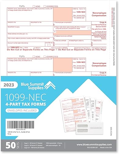 Miniatura 2 de Blue Summit Supplies 1099 NEC Tax Forms 2023, 50 Kit de formularios de impuestos de 4 partes, compatible con QuickBooks y software de contabilidad,