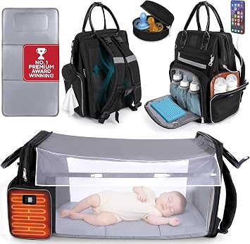 Premium Baby Diaper Bag with Changing Station, Diaper Bag Backpack w/ Pad | Award-winning, built-in changing station, warming pockets, waterproof, travel ready, unisex