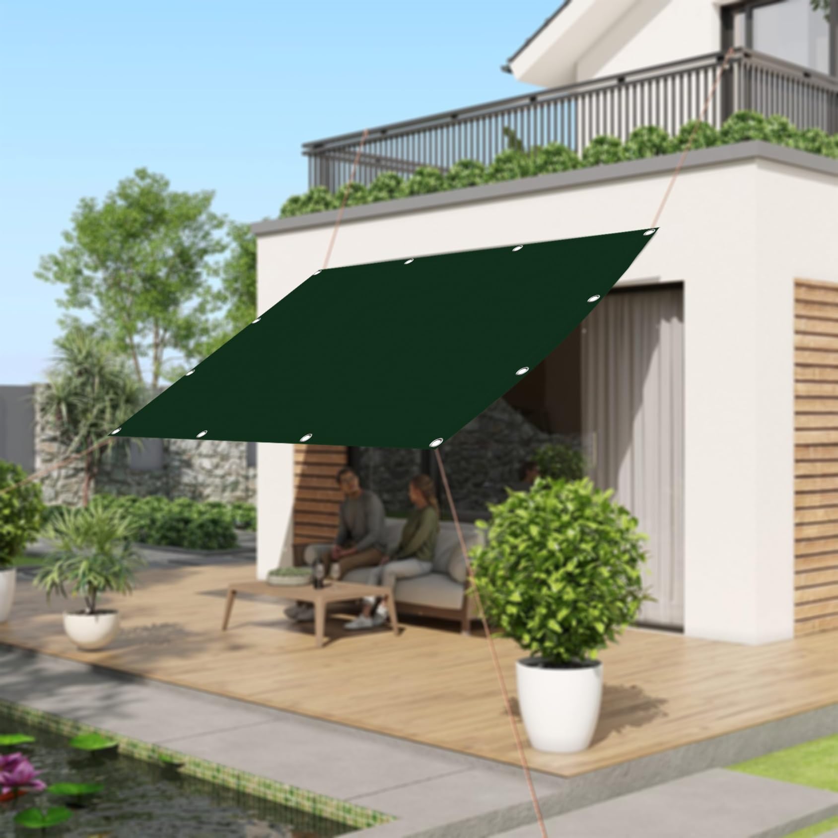 Voile d'ombrage étanche anti-UV 95% avec oeillets pour protéger du vent le jardin
