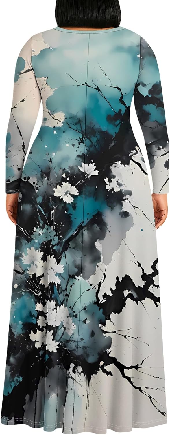 PinkPatty Plus Size Maxi Dress for Curvy Women Crew Neck Long Sleeves Casual Dress Vacation Sundresses with Pockets - Image 2