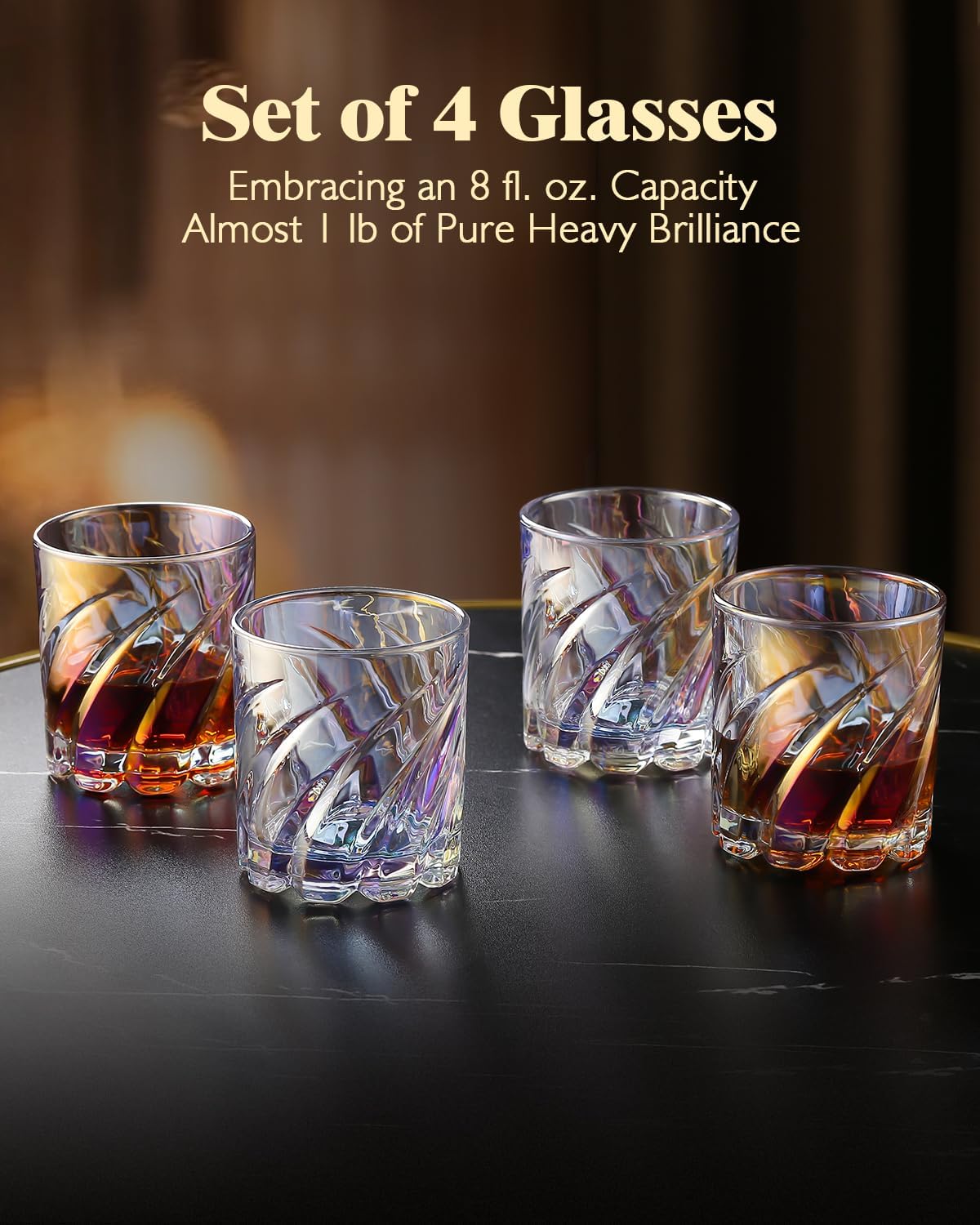 Spinning Whiskey Glasses Set of 4, 10 Oz Old Fashioned Glasses in Gift Box, Iridescent Bourbon Glasses, for Scotch Cocktail Rum Cognac Vodka Liquor, Unique Gifts for Men (4pcs-whisky glasses) - Image 8