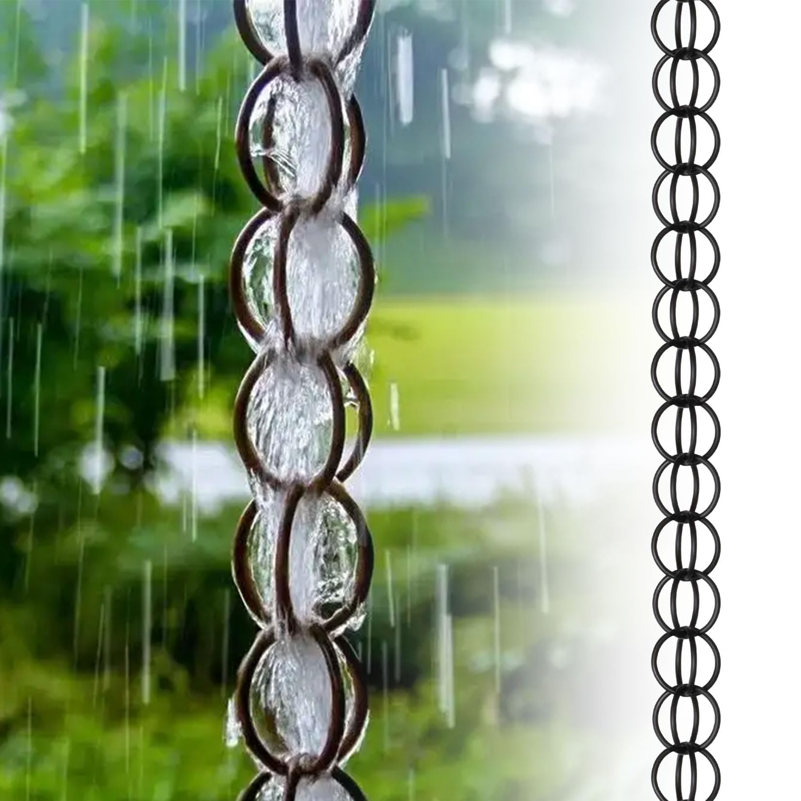 UZAMIRLEX Rain Chain, Japanese Double-Ring Outdoor Rain Chain For Gutter Downspout, Black, Multiple Sizes(5m(16.5ft))