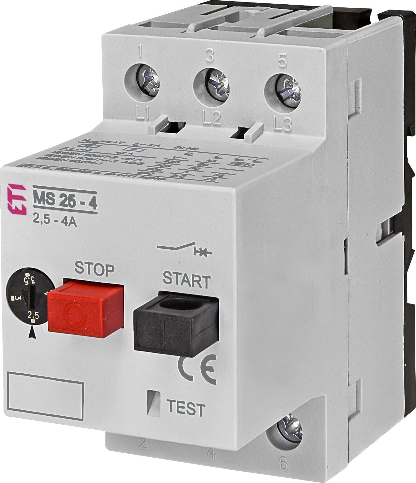 Motorschutzschalter, 1,6-2,5A, CE-Zertifiziert, Start-Stop-Funktion, Grau