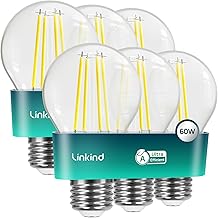 Linkind E27 LED Bulb, Energy Class A 3.8W=60W Equivalent, 2700K Warm White 806lm, Edison Screw in Light Bulb, Clear Glass Vintage Filament LED Bulb, 50000H Lifespan, 6 Pack