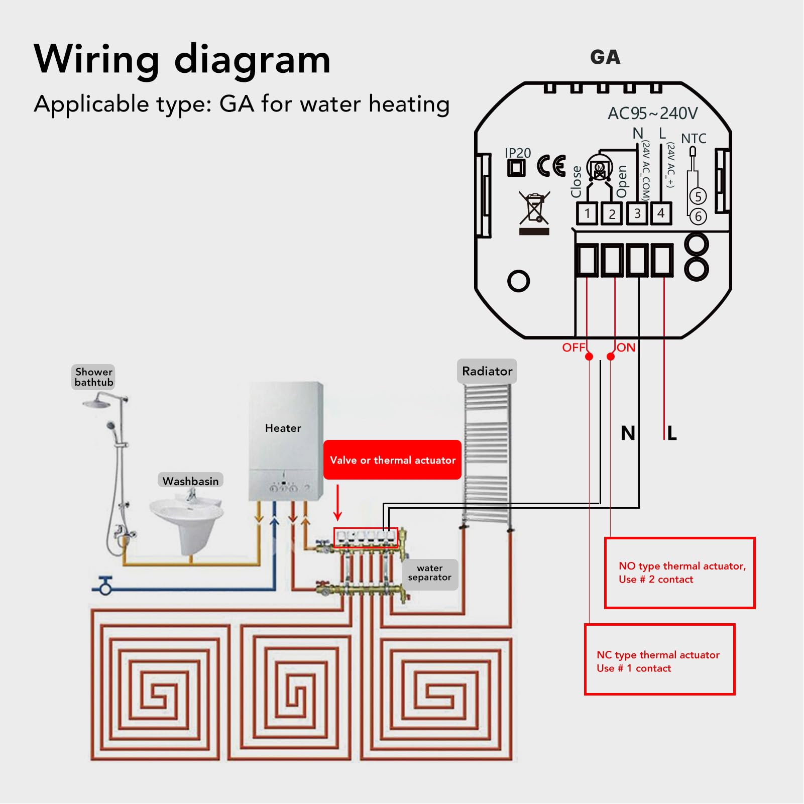 YWBL-WH Termostato de Calefacción por Suelo Radiante para el Hogar Termostato WiFi Inteligente con PC ABS Aplicación de Carcasa Ignífuga Control Remoto de Sincronización CA 95 a 240 V para