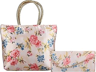 kuber industries 2 Pcs Women Handbag & Purse Set | Silky Envelope & Ladies Purse for Women Office & Daily Use | Hand Bag with Zipper | Satchel Bag with Side Pocket for Girl's - Flower Golden-picture-40