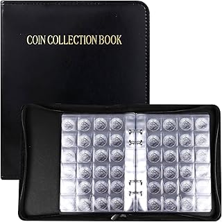 20 Pages/480 Pockets Coin Collection Album, 1.2Inch Pocket Leather Coin Collecting Book Holder with Zipper Coin Collection Binder Penny Collection Album for Coin Collectors (Black)