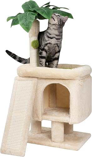 Miniatura 1 de Poste rascador para gatos de 33 pulgadas, palmera para interiores, perca grande para gatos con postes rascadores, árbol rascador para gatos con bola
