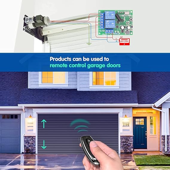 DieseRC AC 110V 120V 220V 240V Wireless Remote Control Switch 433Mhz RF 10A 2CH Relay Receiver with 2 Transmitters for Garage Door Electric Curtain Motor Light DIY Radio Control Switch