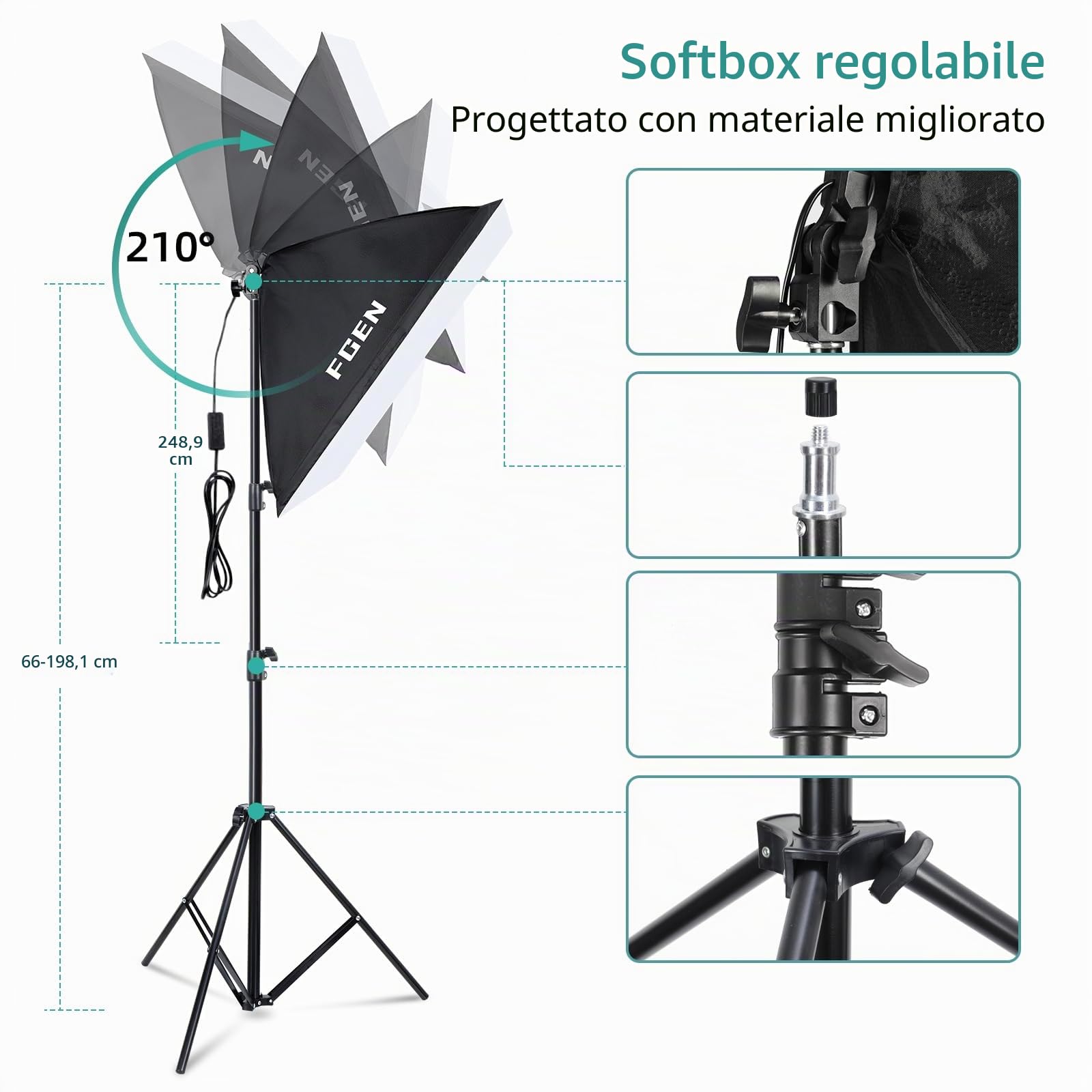 Set Softbox per studio fotografico, FGen cotone Greenscreen, set da 2.6 m x 3 m, con lampada fotografica CFL da 135 W, 85 W, lampada fotografica, sacco di sabbia per prodotti ritratti, foto