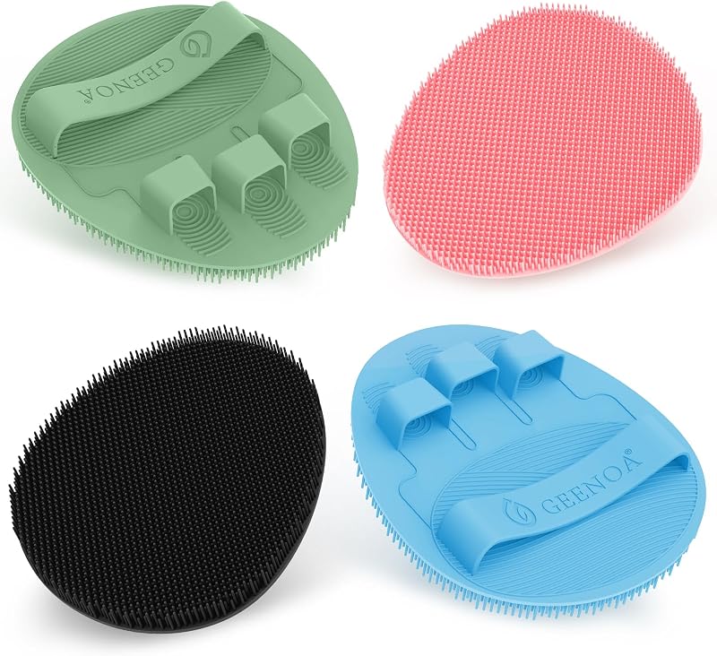 Escova de banho de silicone GEENOA com faixas ajustáveis, 4 cores, pacote com 4