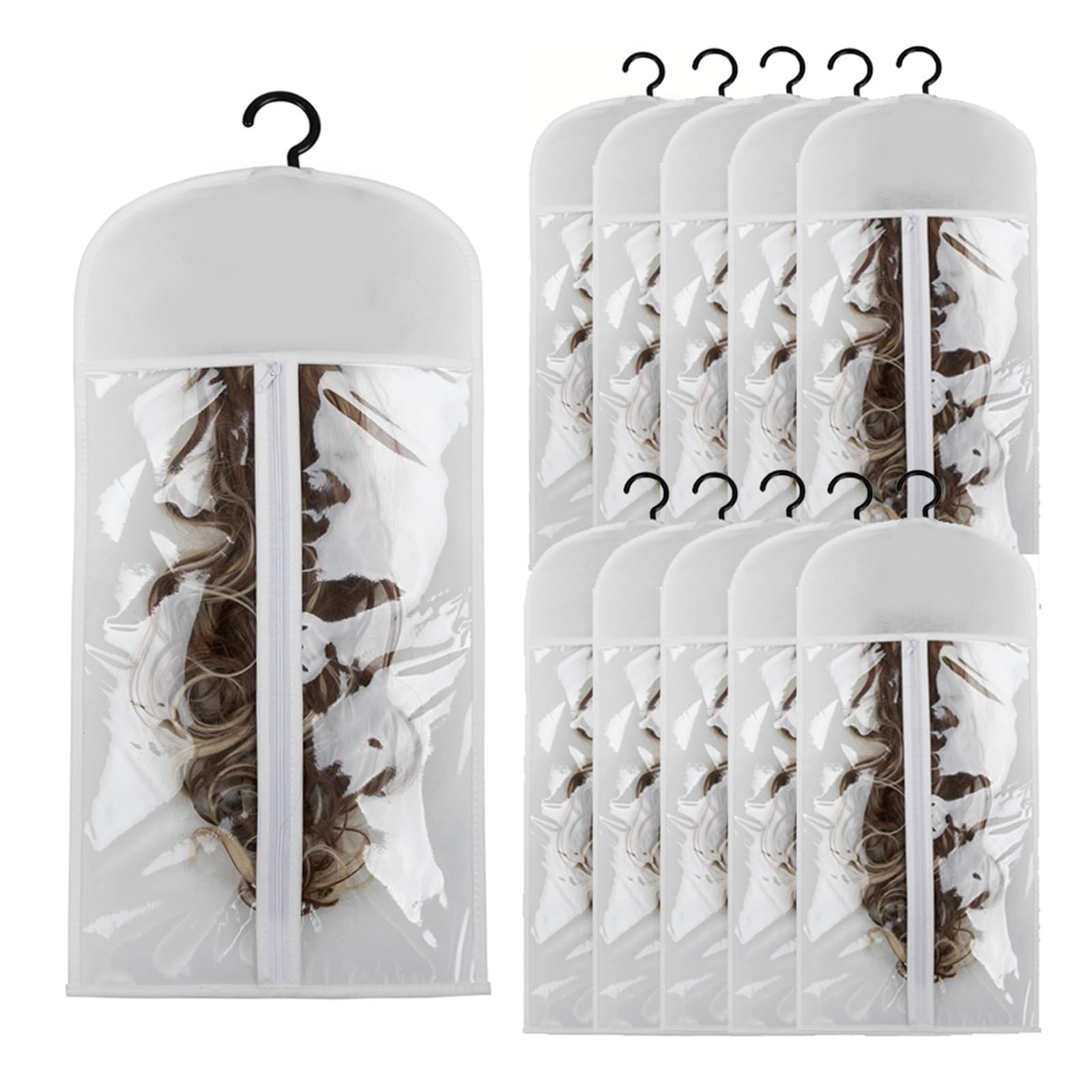 Wig Storage Bag 10pcs Wall-Mounted Wig Storage Bags,Travel-Friendly Organizer Black, for All Wig Types,Breathable Material(10pc-white bag)