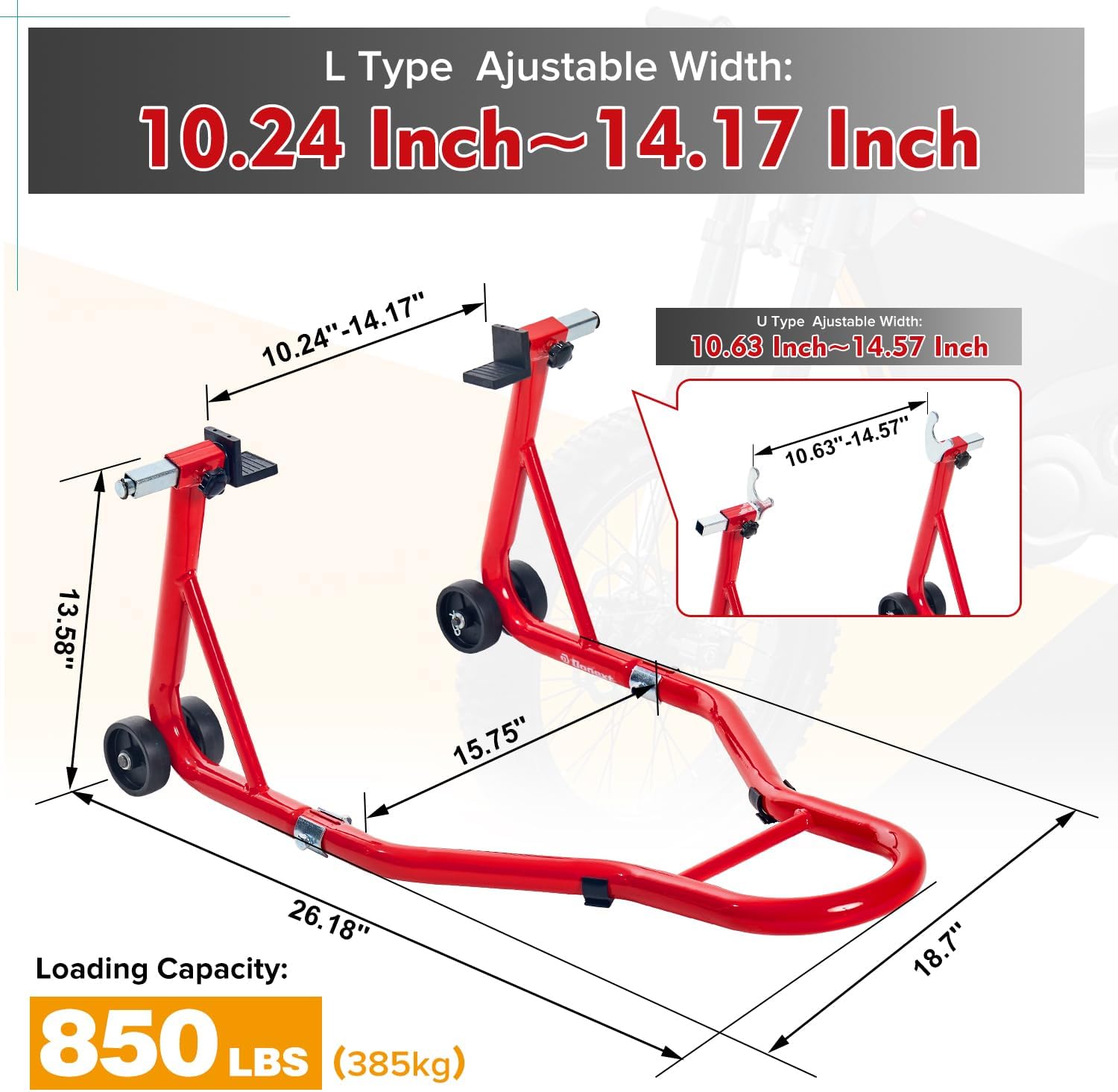 Motorcycle Stand 850LB Sport Bike Rear Wheel Lift Swingarm Paddock Stands Red, Fit for BMW Yamaha Honda Kawasaki Suzuki, with U+L Forks