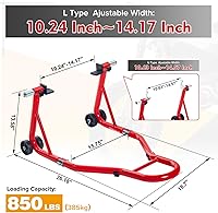 Vista 2 de Donext - Soporte para rueda trasera de motocicleta (850 lb), soporte de elevación de brazo oscilante para bicicletas deportivas, rojo, U+L