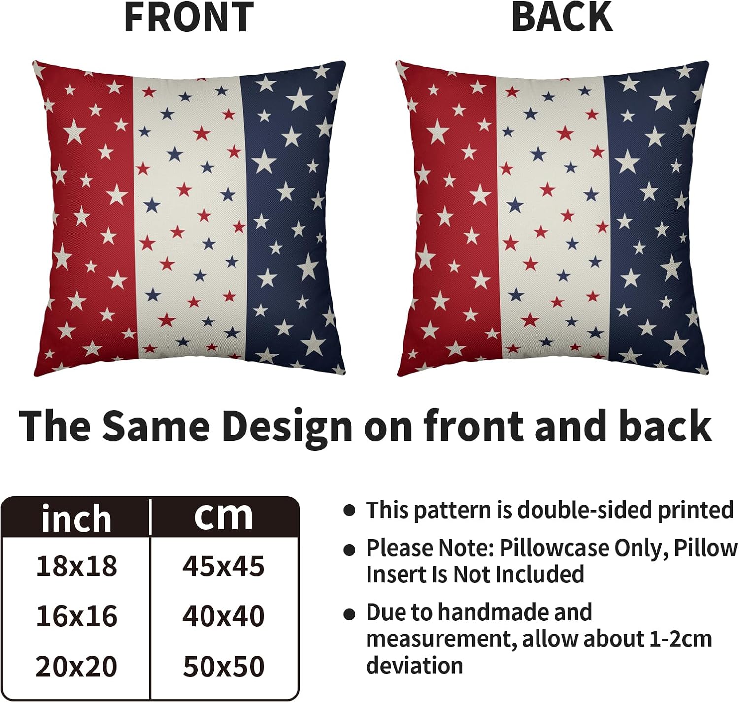 4th of July Patriotic Blue Red Pillow Covers 24X24 Set of 2, Fourth July Independence Star Print Decorative Throw Pillowcases Outdoor Farmhouse Memorial Day Cushion Cases Couch Sofa Bed Decor