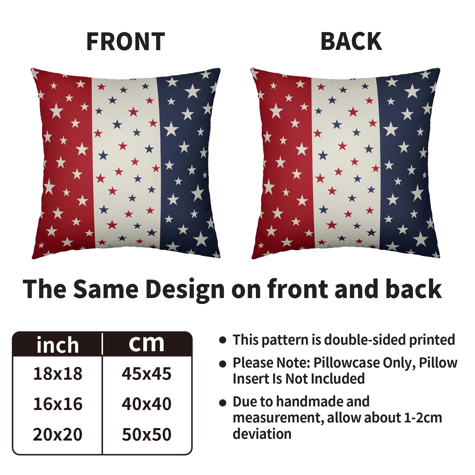 4th of July Patriotic Blue Red Pillow Covers 18X18 Set of 2, Fourth July Independence Star Print Decorative Throw Pillowcases Outdoor Farmhouse Memorial Day Cushion Cases Couch Sofa Bed Decor 3