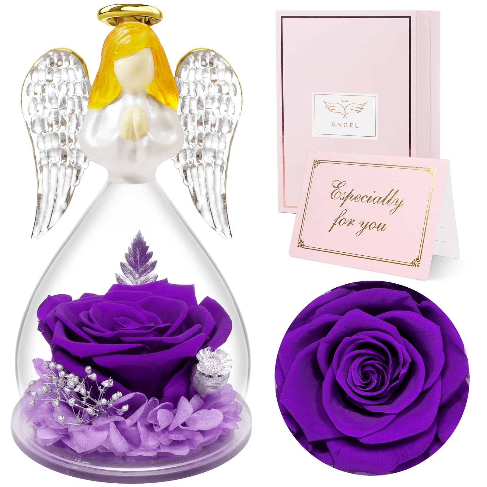Rose éternelle en sous-verre ange pour un cadeau maman