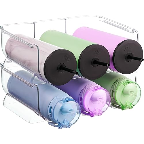 2 Pack Plastic Stackable Water Bottle Holders - Kitchen Pantry Refrigerator Storage Bins - Wine and Water Bottle Organizer Stand for Home Organization and Storage, Countertop Cabinet Organization Rack
