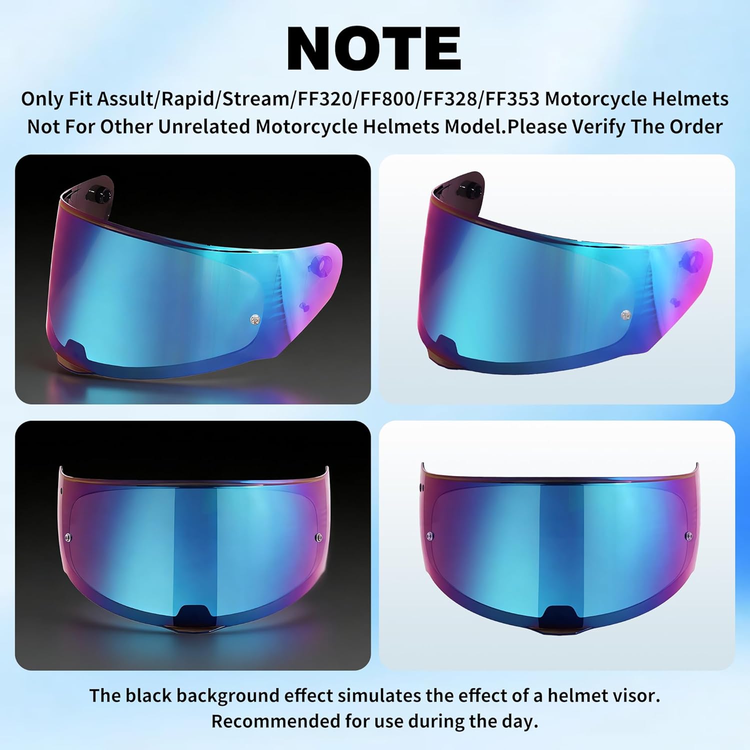 VCOROS Helmet Shield For Assault/Rapid/Stream Full Face Shield Compatible with FF800 FF320 FF328 FF353 Street Motorcycle Helmet Visor Replacement (Rainbow)