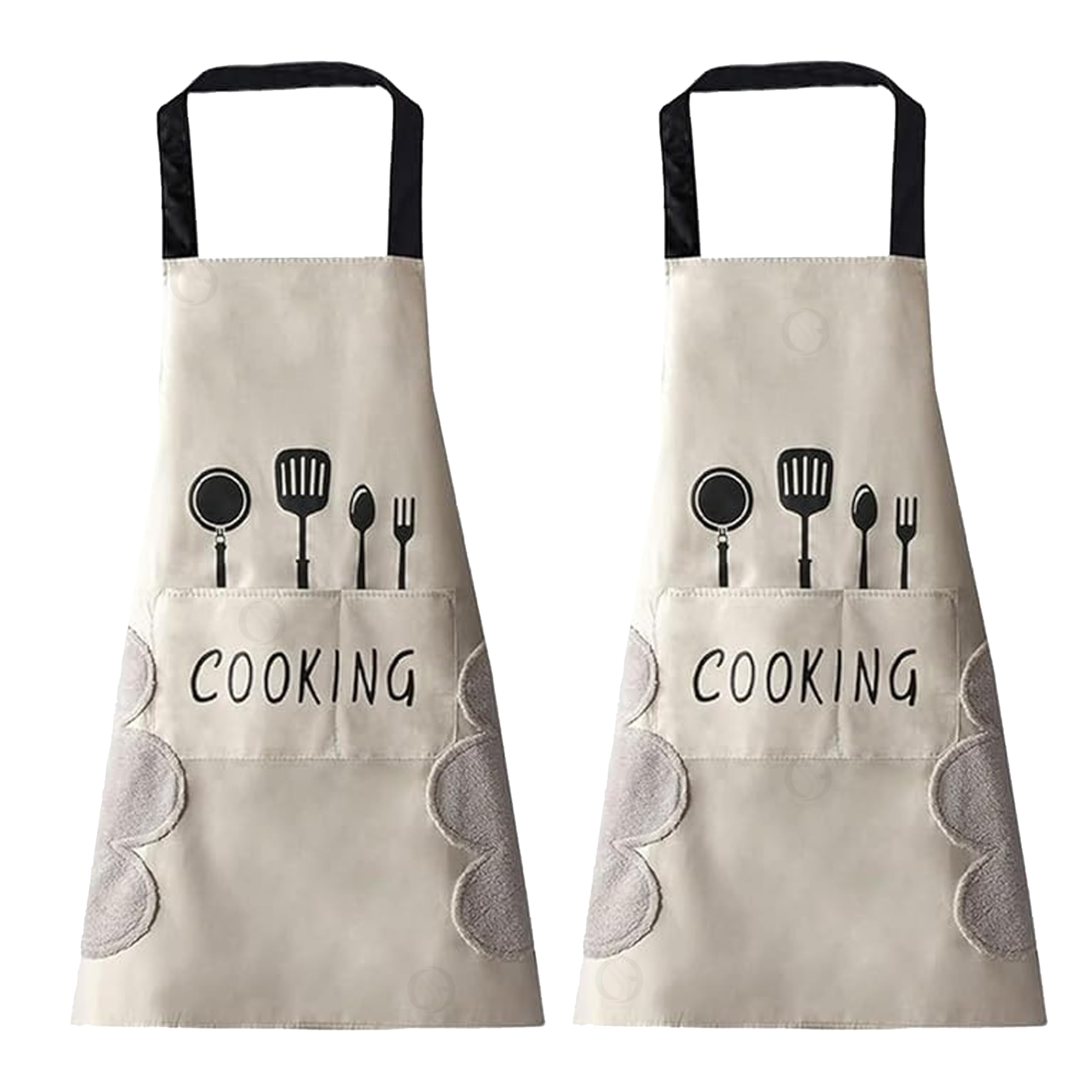 Kitchen Apron Set with Front Pocket, Floral Bunny Design, Waterproof, Blue and Pink, 2-Pack-image-31