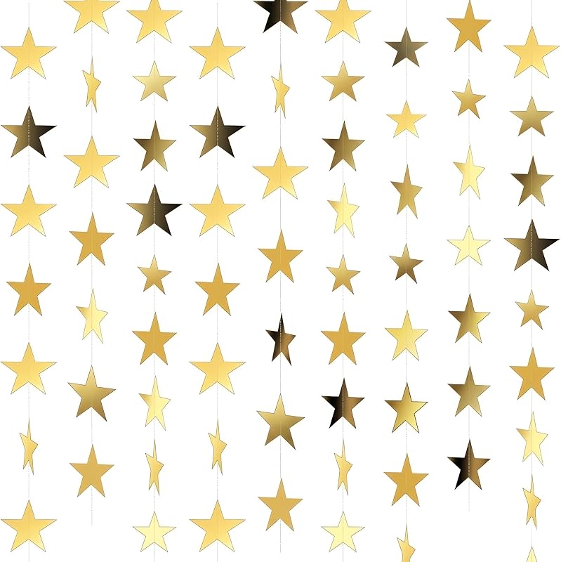 Paquete de 7 guirnaldas de estrellas doradas de 91,8 pies, serpentinas de estrellas colgantes de doble cara, telón de fondo de pancarta de estrella de papel para graduación, cumpleaños, baby shower, boda, aula, fiesta, decoraciones de techo