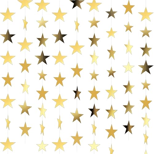 7 Pack 91.8 ft Gold Star Garland Banner Double Side