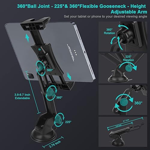 Miniatura 4 de Tablet Car Dashboard & Windshield Mount, Universal 360 Adjustable Window Dash Suction Cup Holder for iPad Pro 12.91110.59.7AirMini 6 5 4, Samsung